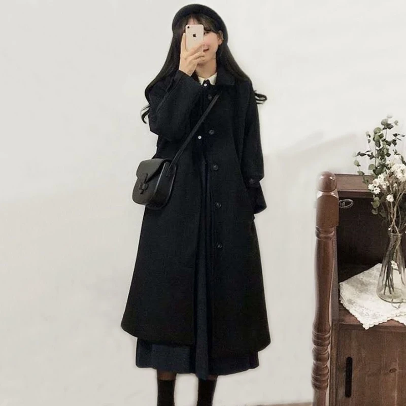 

2023 New Women Large Size Woolen Coat Winter Korean Fashion Long Coated Female Thicken Solid Color Casual Versatile Outerwear