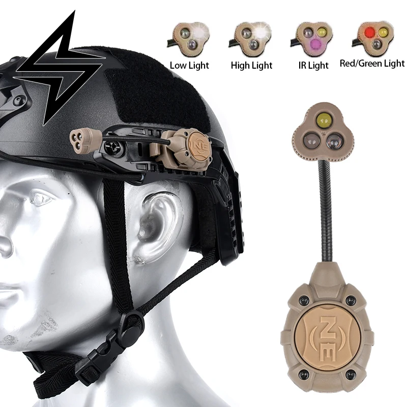 

Тактический фонарь для шлема MPLS с белым светодиодом и ИК-подсветкой, светильник для шлема с направляющей планкой, фонарь для выживания на открытом воздухе для шлема FAST с адаптером