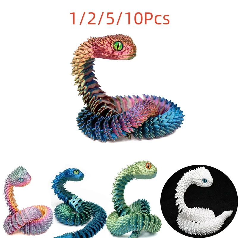 1/2/5/10Pcs 30/45cm 3D Printed Snake Funny Printed Animals Snake Xmas Craft Ornament Simulation Animal Home Desktop Ornament
