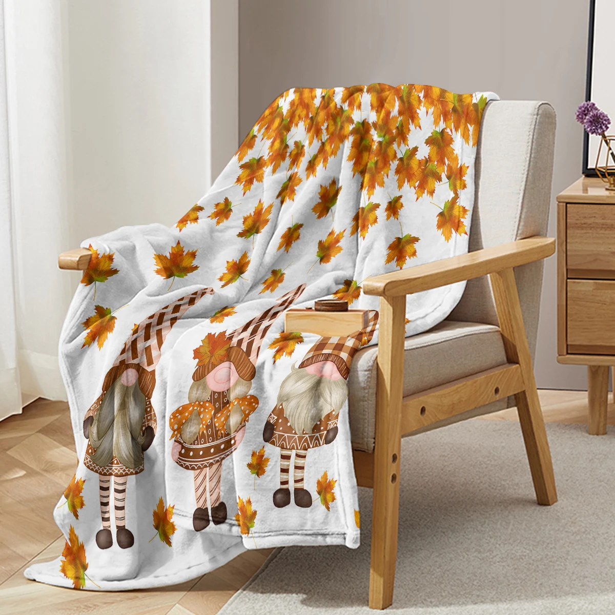 Three Dwarfs Yellow Leaves Print Blanket Autumn Theme Warm Cozy Soft Throw Blanket for All Season for Couch Sofa Bed