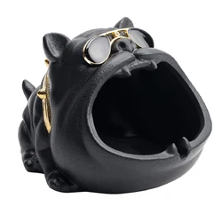 Outdoor Ashtray for Cigarette,  Decorative Fancy Ashtrays of Black Bully Dog Design, Ceramic Desktop Ash Holder for  Home Office