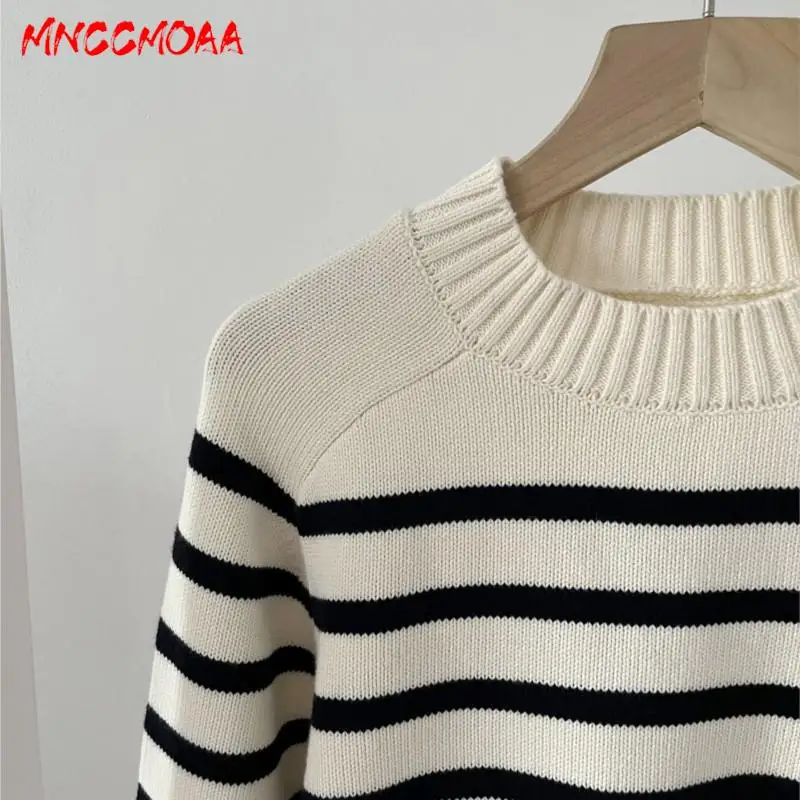 MNCCMOAA 2023 High Quality Women Fashion Round Neck Striped Knitted Sweater Female Causal Long Sleeve Tops Pullover