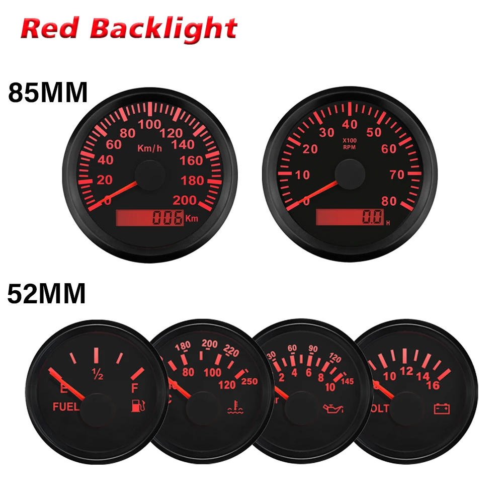 Rhaxel Car 6 Gauge Set GPS Speedometer 160MPH 200KM Odometer with Tachometer 8000RPM with Fuel Level Water Temp Oil Pressure 12V