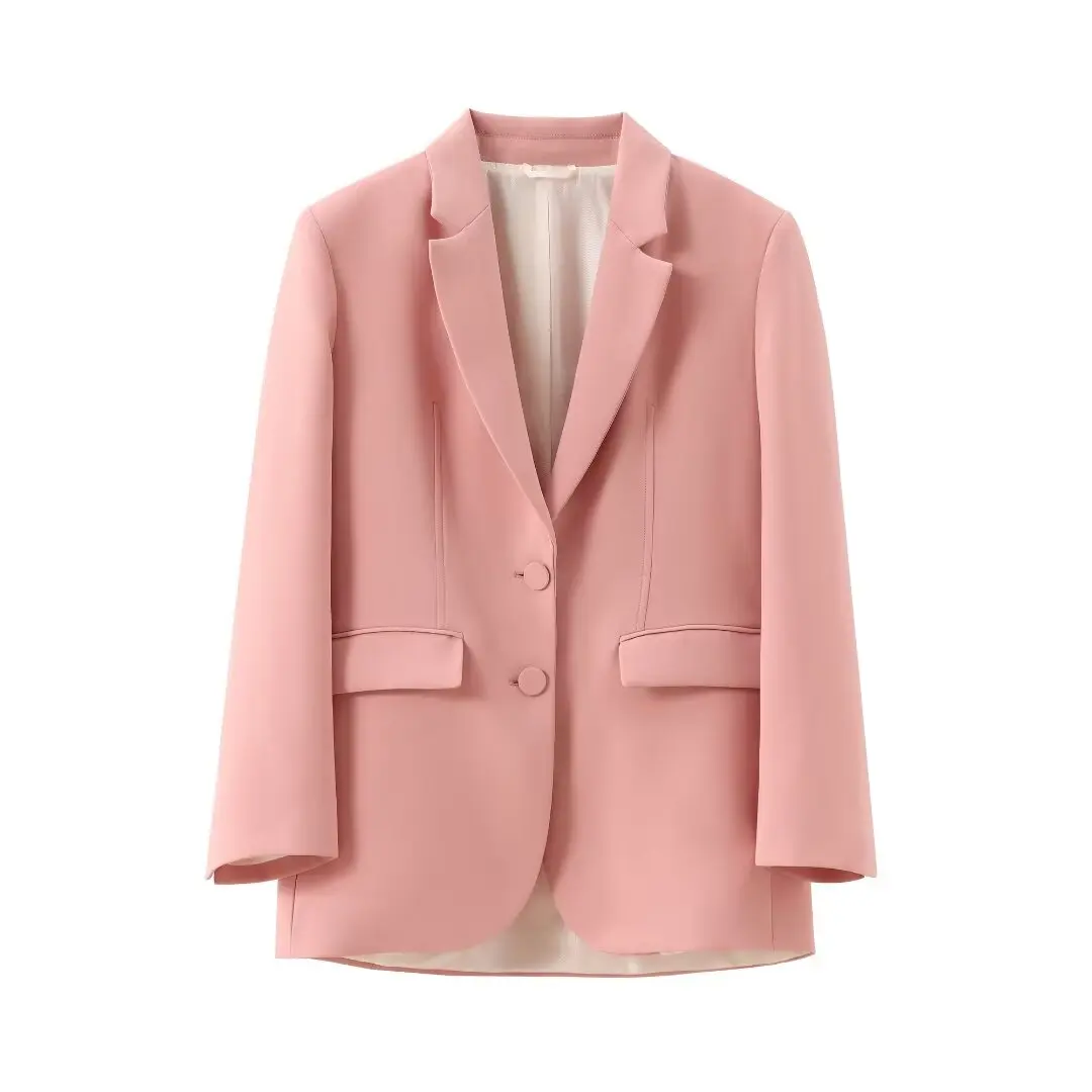 Tangada 2024 Fashion Women Pink Suit Coat Pockets Lady Blazer Outwear 3H0462
