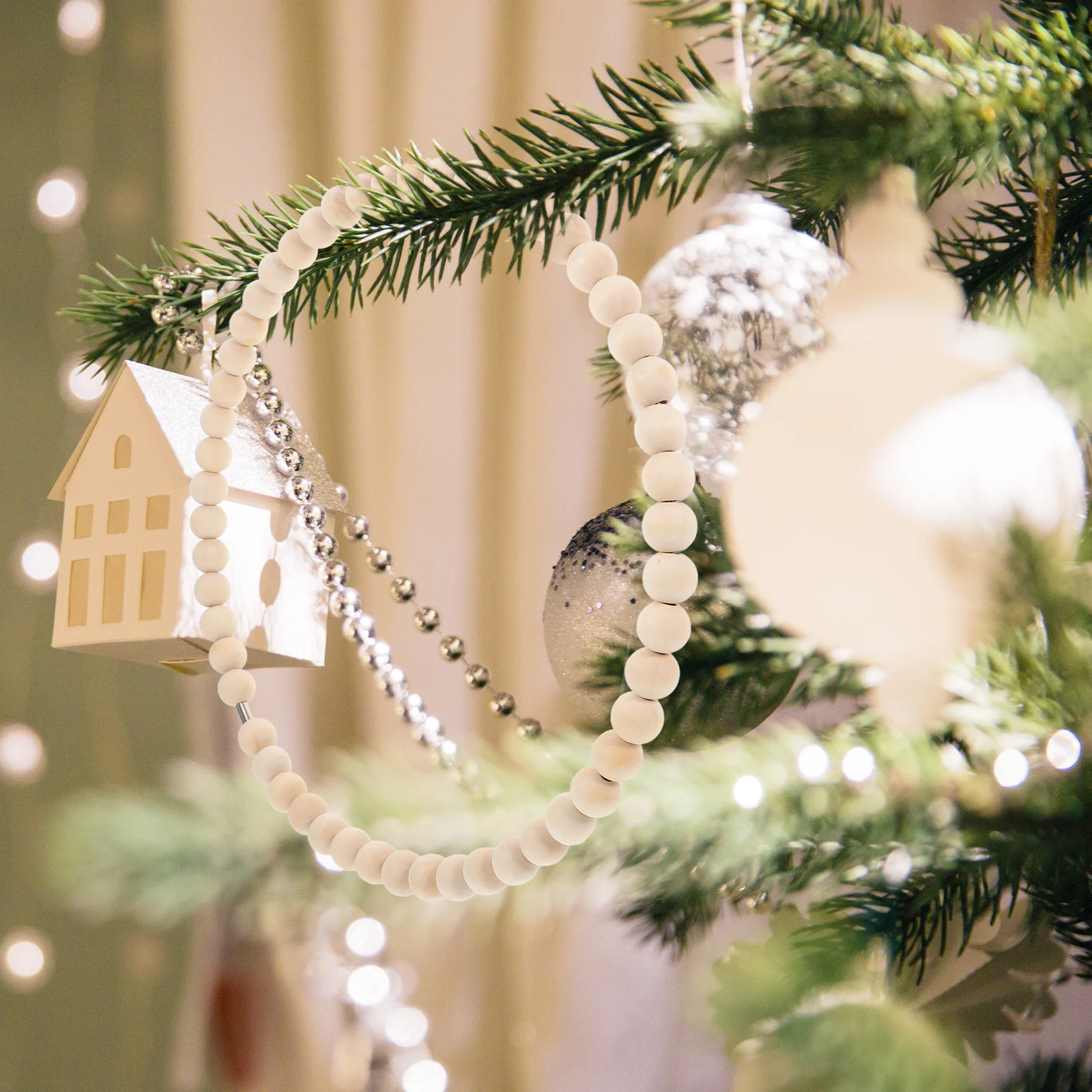 

2Pcs Wood Beaded Wreath Rustic Hanging Decor Wedding Party Home Wall Hanging Circle Decoration Natural Ornament