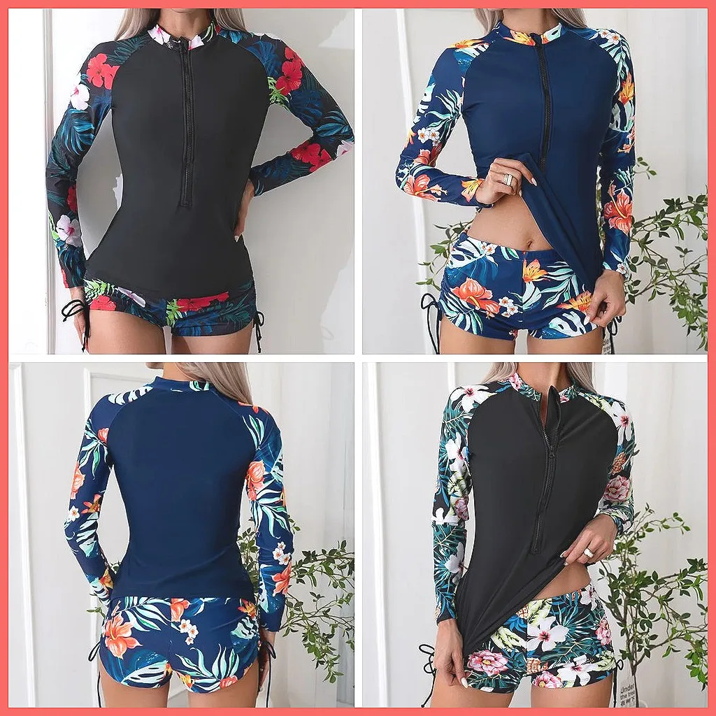 

Женский комплект купальников с длинными рукавами - танкини с защитой от УФ-излучения UPF 50+ для серфинга, пляжный купальник из двух частей для спорта и бассейна