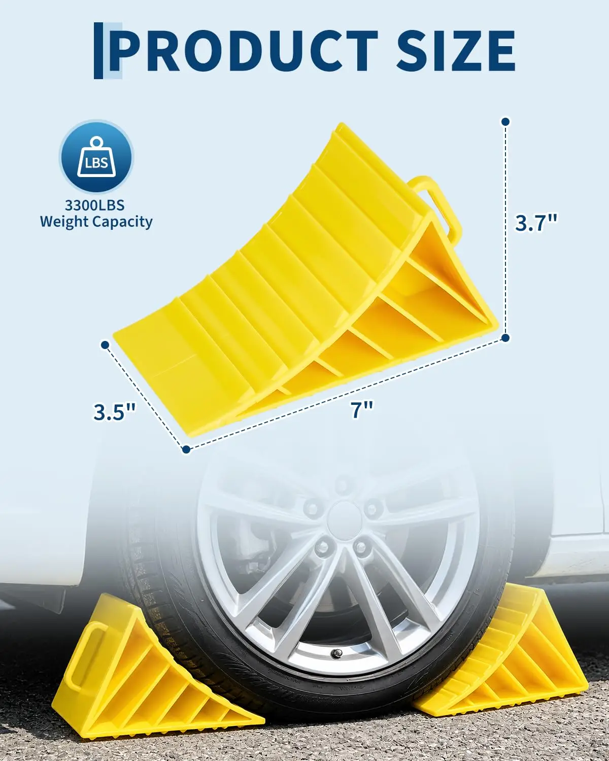 2-Pack Heavy-Duty Wheel Chocks for RV, Trailer, Truck & ATV – Non-Slip Hard Plastic Tire Stoppers with Carry Handles for Driveway, Garage & Slope Parking