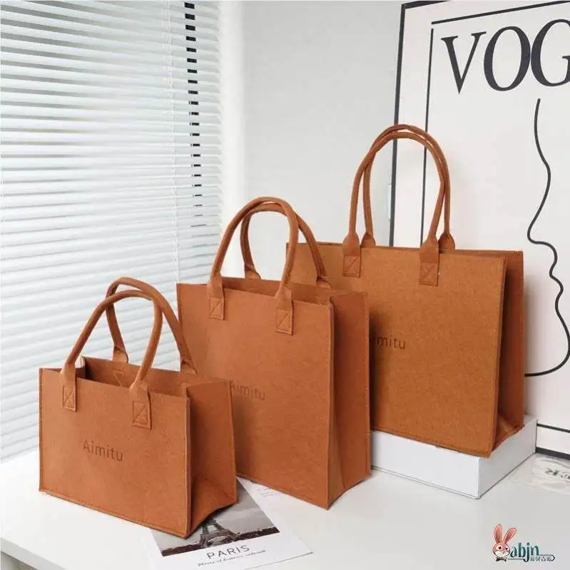 Trendy Large Capacity Felt Handbag Women's Shopping Bag Open Mouth Carryall Gift Bag Casual Simple Style Hobo Bag for Middle-...