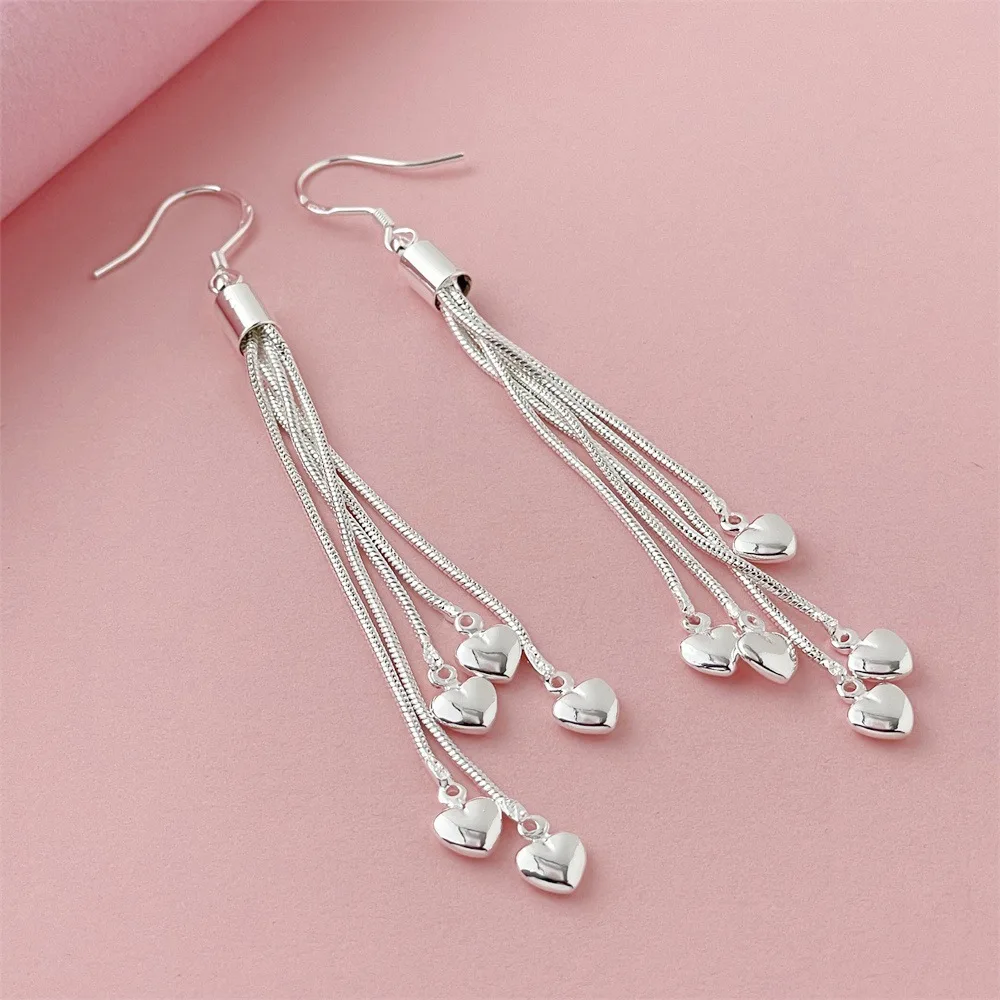 

Роскошные брендовые серьги из стерлингового серебра 925 пробы, нежные 70 мм, верхние серьги с кисточками в форме сердца для женщин, модные свадебные украшения для подруг, подарки