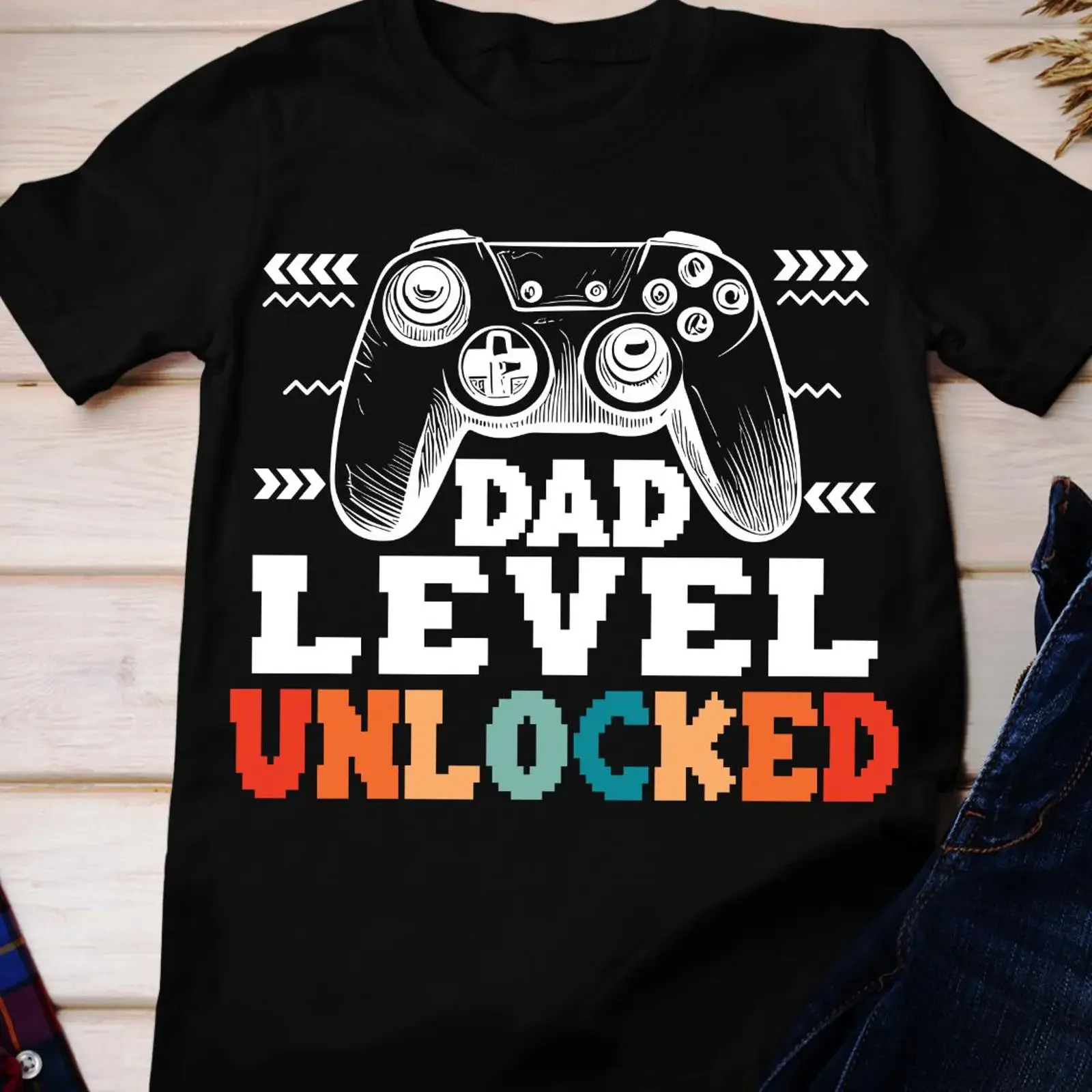 Dad Level Unlocked T Shirt Gamer  vintage Washed Stretched Stylish Soft Slightly designer clothes Unisex homme fashion