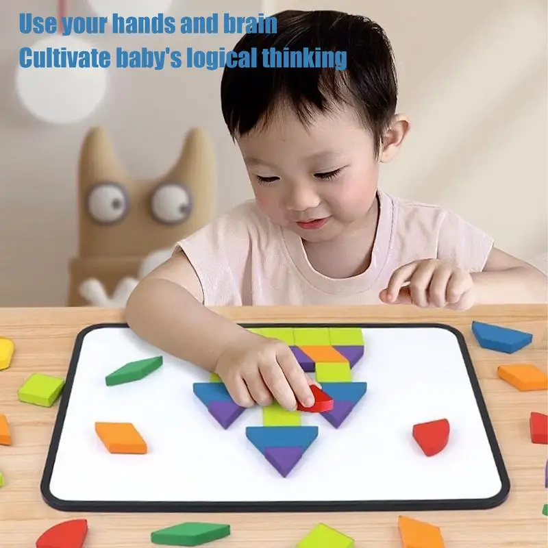 Travel Tangram Puzzle Brain Games Intelligence Toys Creative Durable Colorful Montessori Wooden Magnetic Geometric Puzzle