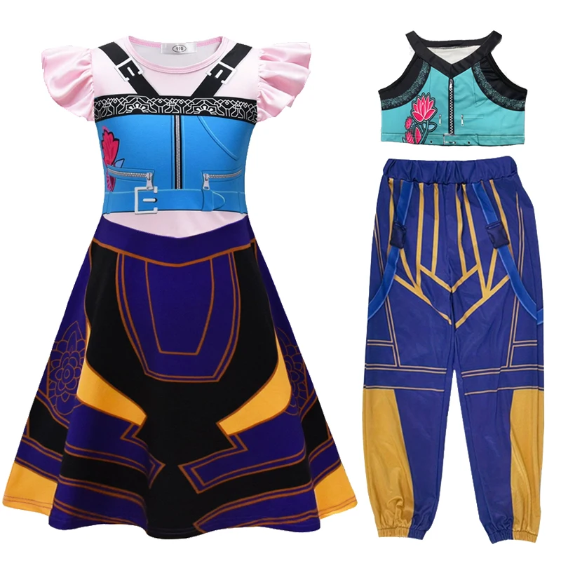 Kids Demon Hunter Cosplay Costume Girl Halloween Stage Pattern Role Play Clothes Girl's Carnival Party Dress Children's Set