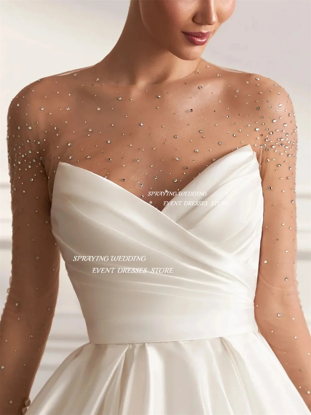 SPRAYING élégant ivoire Organza robes De mariée col en V perlé robes De mariée une ligne longue balayage Train Robe De Mariée personnalisé 2026