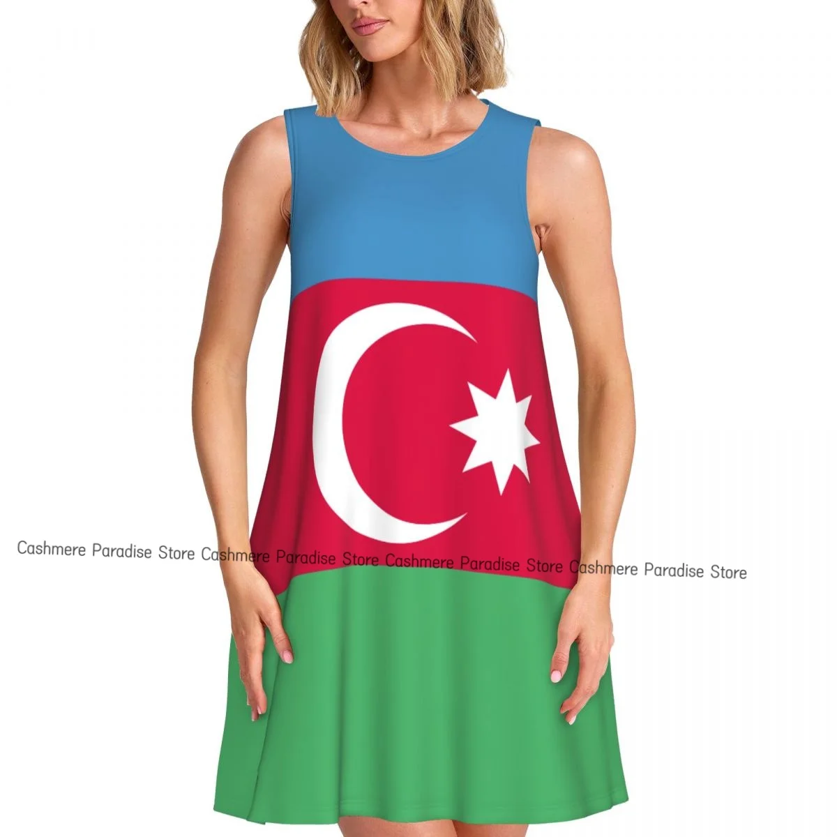 Women's Dress Azerbaijan Flag Summer Casual T Shirt Dresses Beach Cover up Tank Dress
