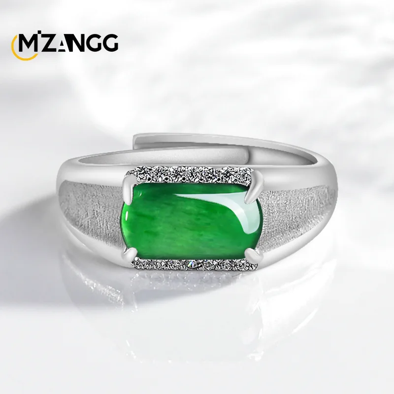 Natural A-grade Jadeite Green Saddle Ring, High-end Fashion Men's Adjustable Jewelry Ice Jade Ring Holiday Gift