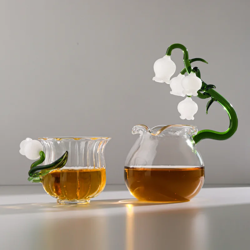 

LTT Handmade Lily of the Valley Heat Resistant Glass Kung Fu Tea Set Creative Fair Cup