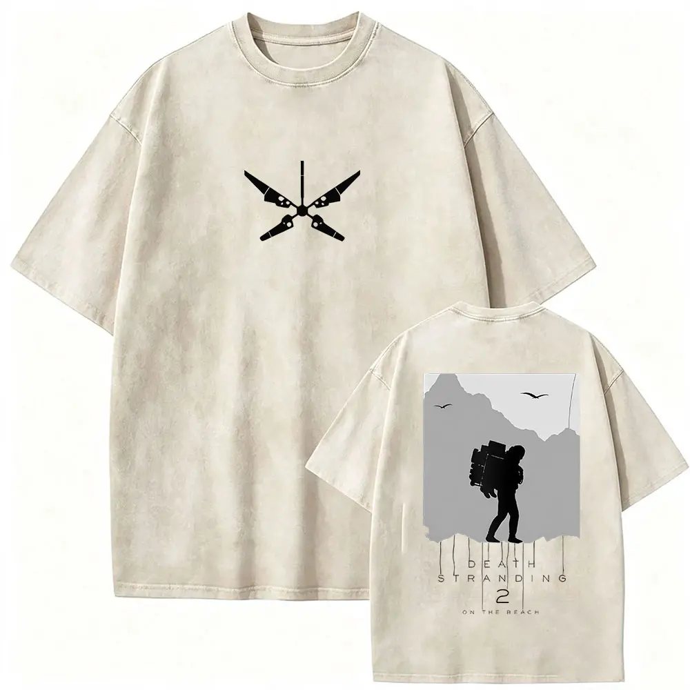 Game Death Stranding Vintage Washed Graphic T Shirt Men's Player Fans Short Sleeve T-shirts Man High Quality T-shirt Streetwear