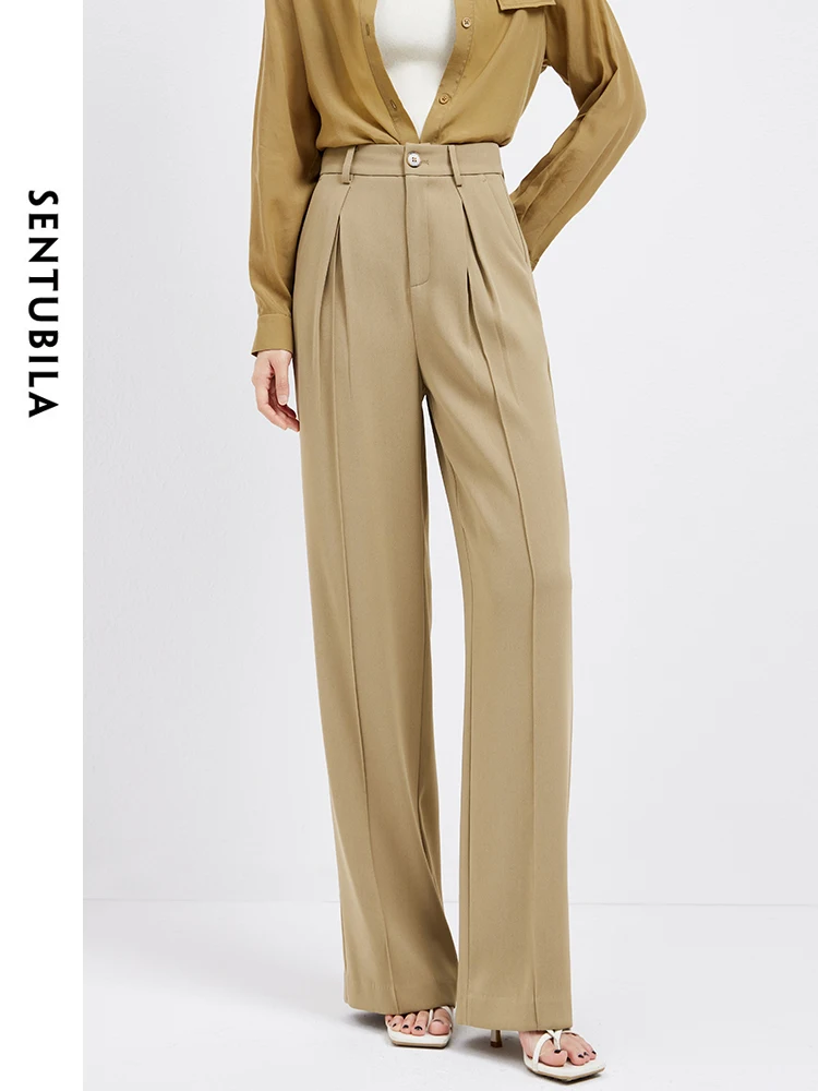 

SENTUBILA Simple Loose Full Length Pant 2024 Spring Summer Simple Elegant High Waist Straight Loose Casual Trousers 141K52081