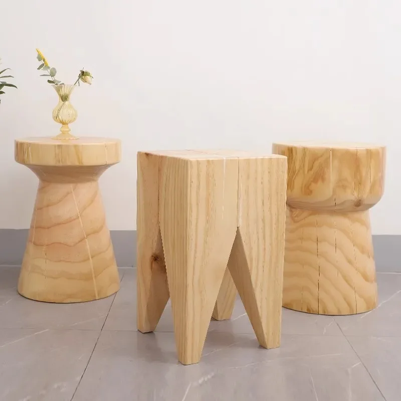 Simple log stump solid wood round home office hotel clothing store coffee table stool sofa chair low ornament