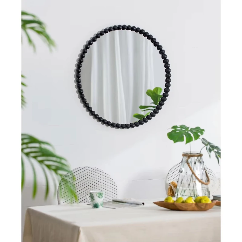 Round mirror 32-inch metal beaded frame wall mirror, suitable for living room, bedroom, porch