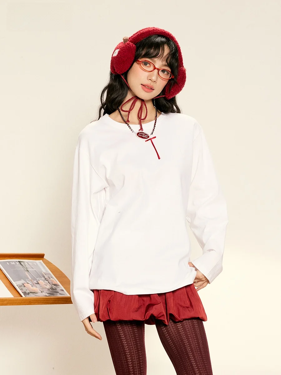 

Новинка весны: однотонный хлопковый длинный топ для женщин, базовый, простой, универсальный, повседневный, белый.