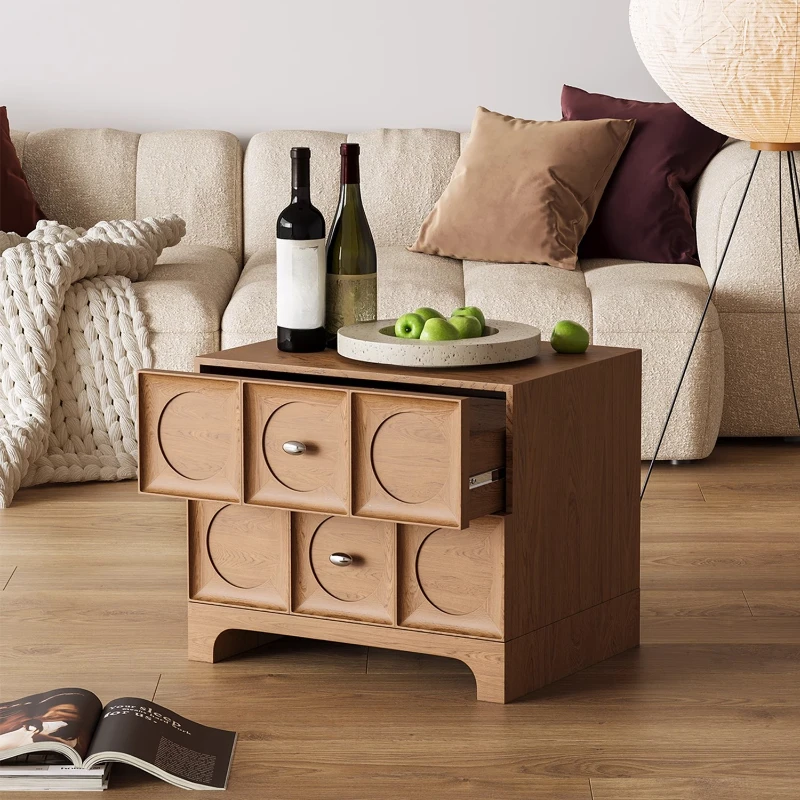

Solid wood simple medieval style bedside living room log art chest bedroom movable bedside cabinet