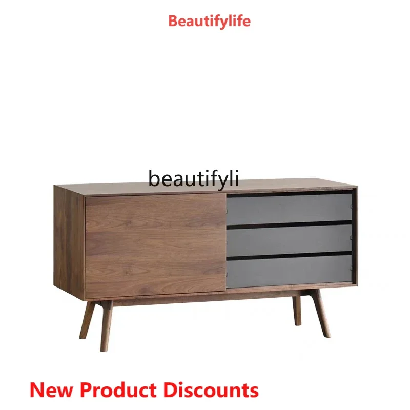

S Italian minimalist art entrance locker Nordic light luxury simple black walnut side storage cabinet