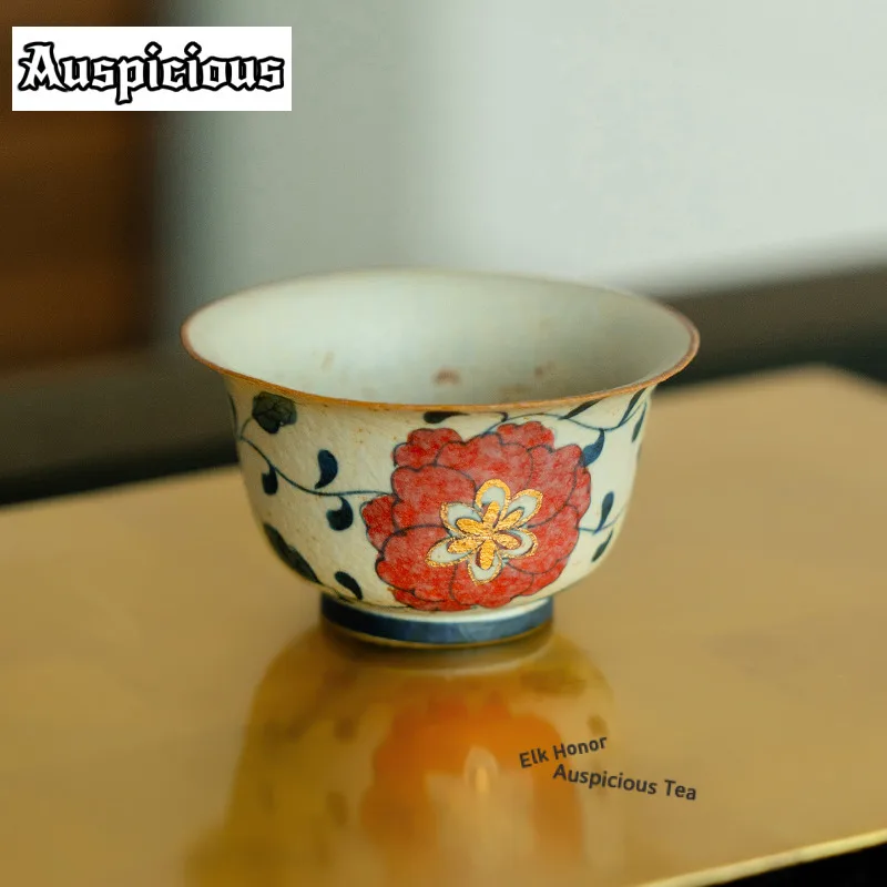 75ml Hand-painted Peoniesl Teacup Zen Tea Bowl Water Jug Tea-tasting Smelling Cup Chazhan Master Cups Drinkware Accessories Gift