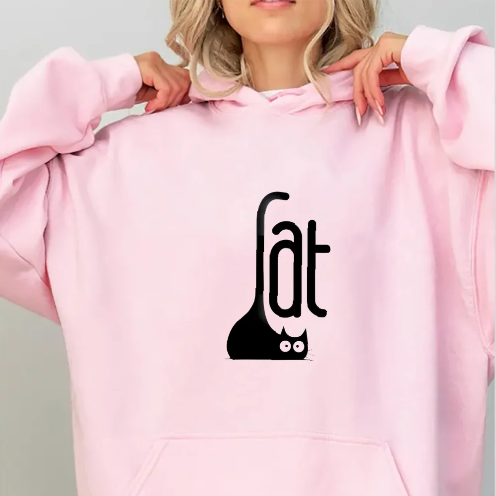 

Trendy Black Kitten Y2k Women's Oversized Hoodie Korean Style Hand Painted Graphic Sweatshirt Cozy Warm Fleece Pullover Winter