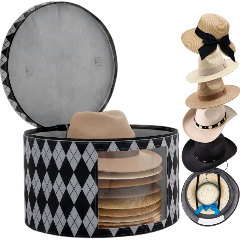 Faltbare runde Aufbewahrungsbox für Hüte, staubdicht, mit Reißverschluss, Organizer für Cowboy- und Bucket-Hüte, große Kapazität, Reise-Aufbewahrungsbox für Kleidung und Spielzeug – Detail 2
