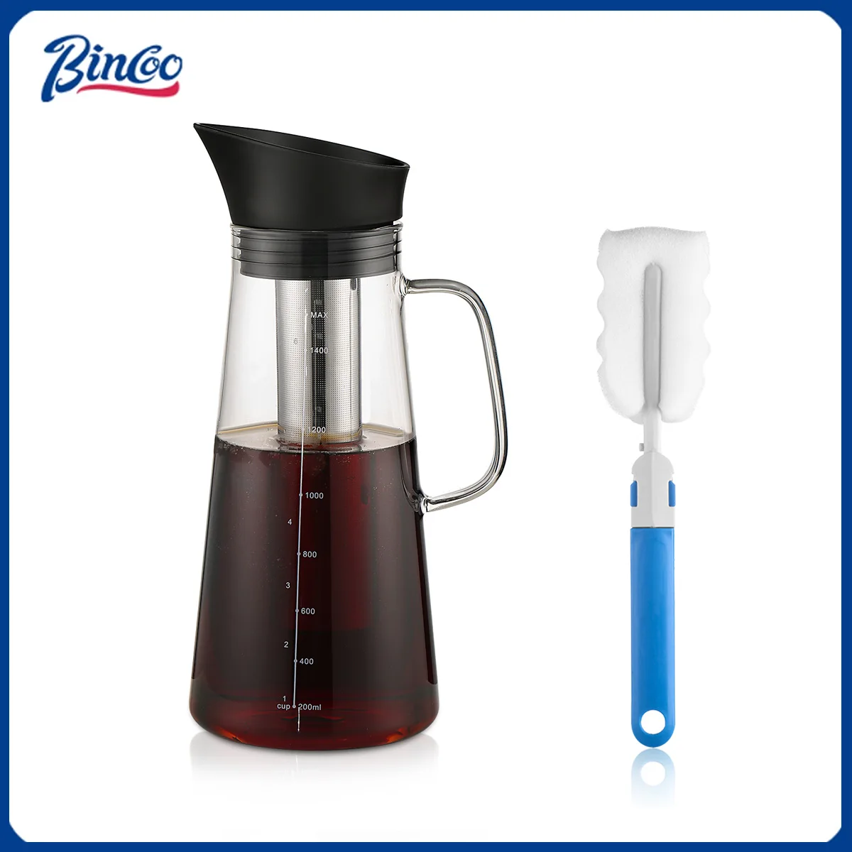 

Кофеварка BINCOO для холодного заваривания со съемным фильтром из нержавеющей стали, домашняя уличная кофеварка для холодного заваривания кофе, чайник со льдом и кувшин для фруктов