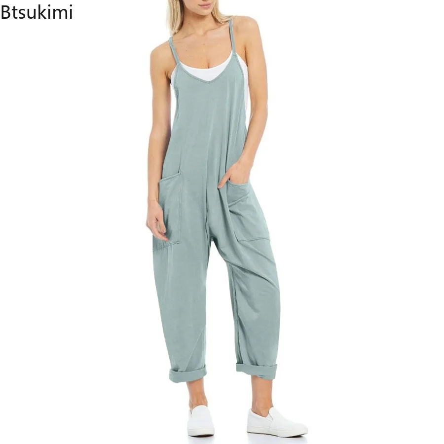 Tuta elasticizzata estiva da donna Tute eleganti in maglia solida Tuta da donna con tasca grande Tuta dritta da donna per donna
