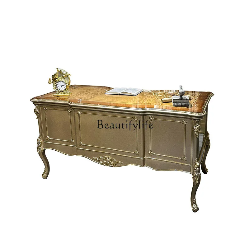 

*French solid wood desk, European luxury carved office desk and chair combination