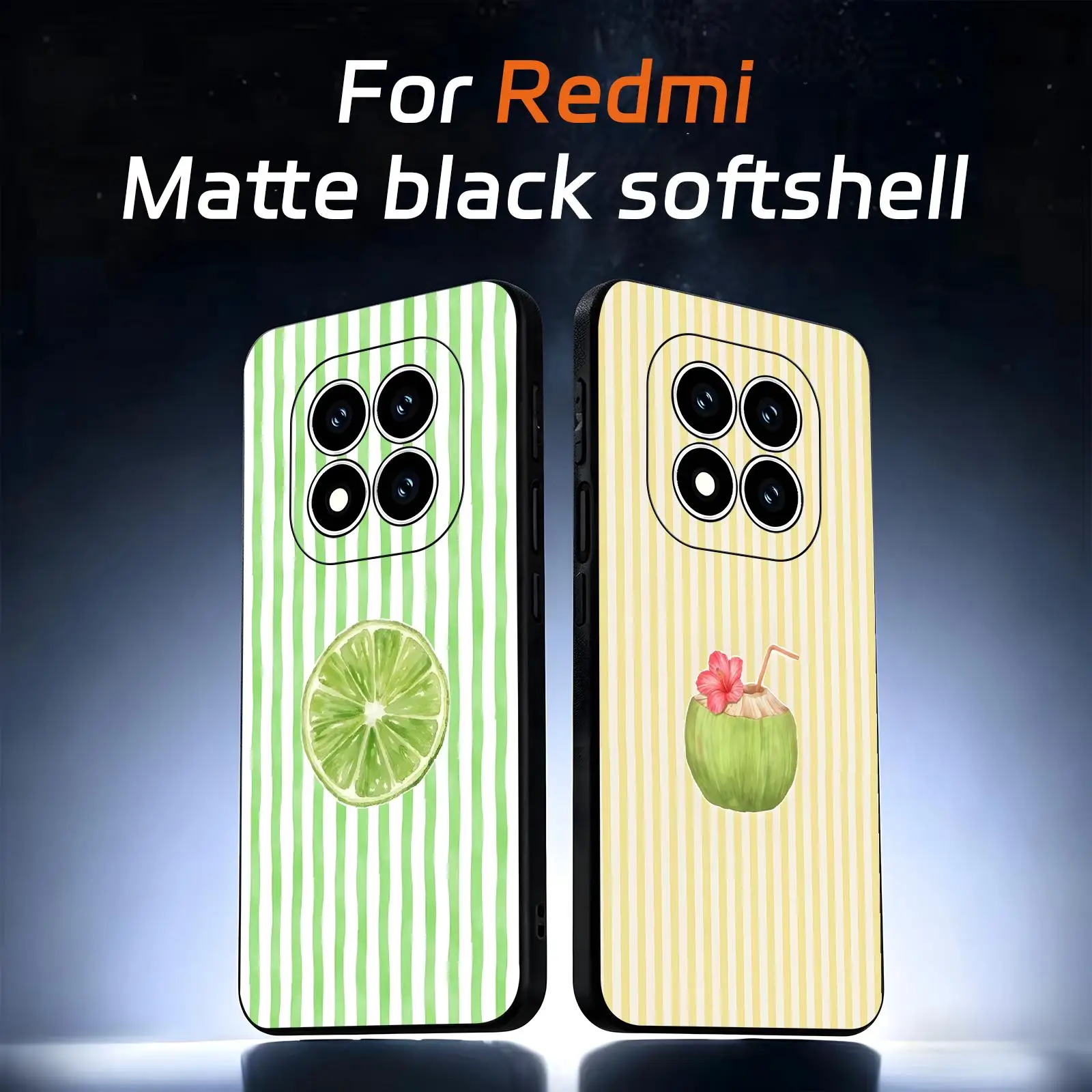 Solid Color Vertical Stripe Fresh Fruit Collection   For Redmi Note17 15 14 13 12 Pro Plus 5G 14C A3 Soft Black Phone Cover