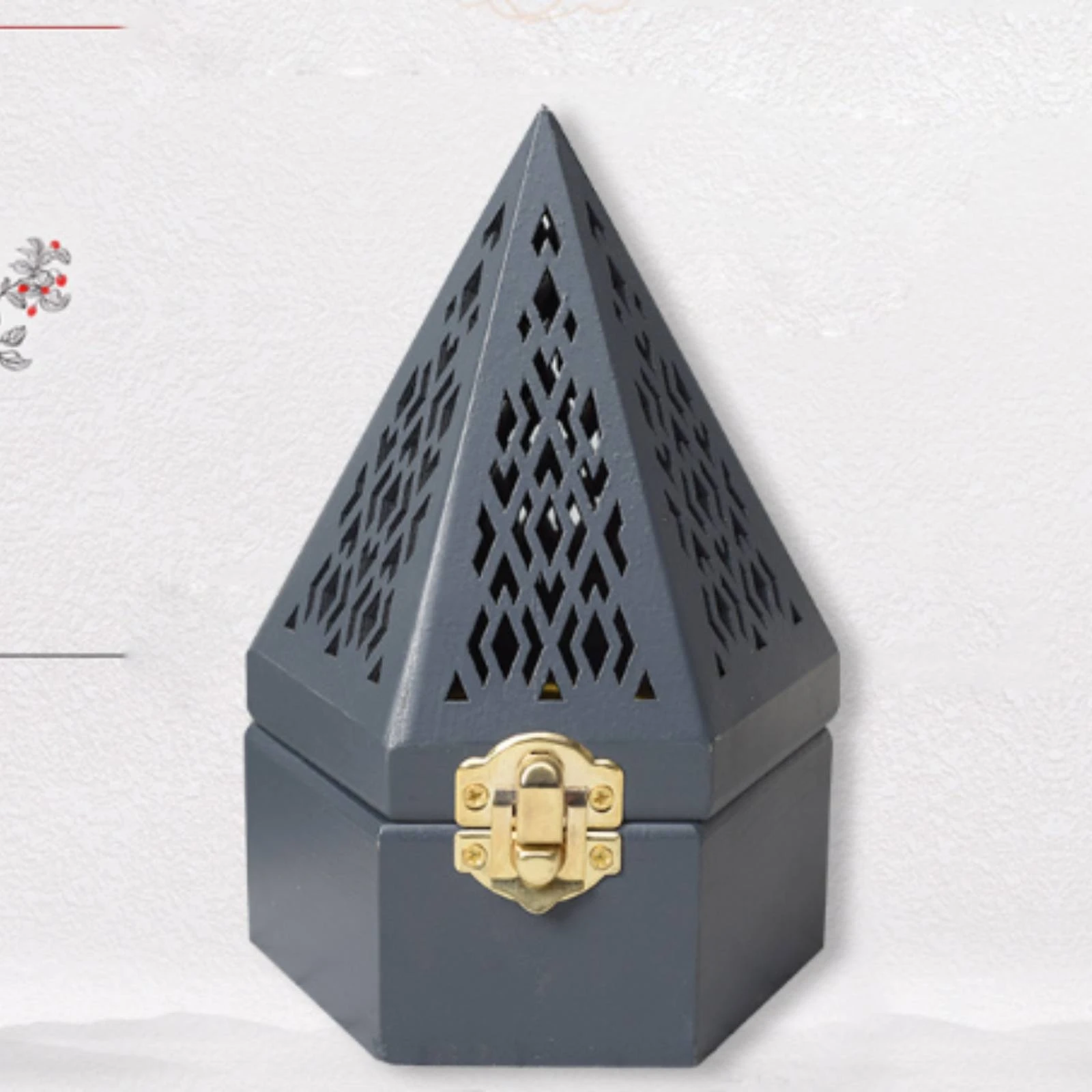 Incense Box with Tray Wooden Incense Coil Holder Bug-Repellent Coil Holder Hexagonal Ventilated for Meditation, Tea Room
