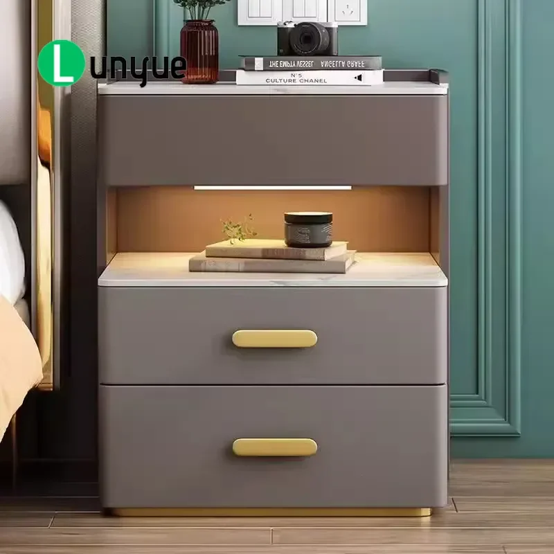 Modern Minimalist Expandable Smart Wooden Nightstand with 3 Drawers Versatile Bedside Table for Bedroom Furniture Storage