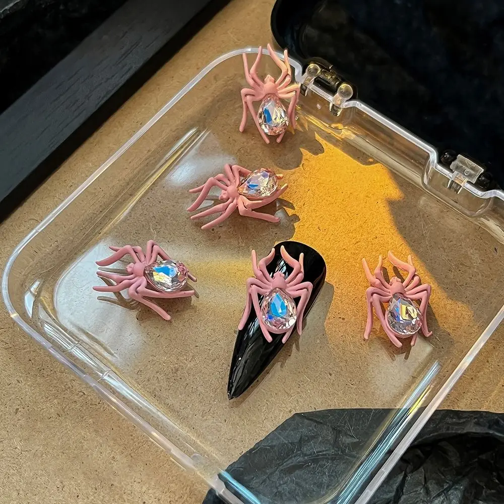 5 Pcs 3D Spider Nail Art Rhinestones Colorful Sparkle Crystal Alloy Spider Decoration Gothic Design Luxury Spider Nail Ornaments