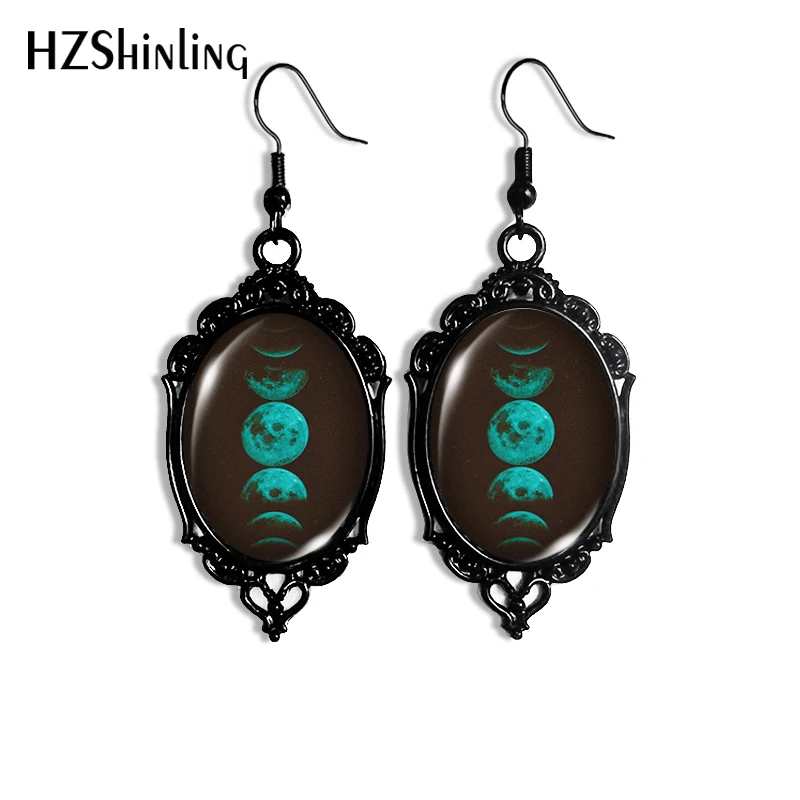 2024 New Lunar Eclipse Dangle Earring Black Lace Earrings Oval Glass Photo Jewelry Gifts Party