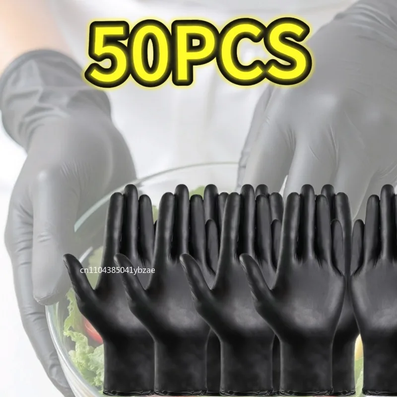 10-100PCS Disposable Black Nitrile Gloves Latex Free Waterproof Durable Suitable for Kitchen Food Processing Beauty SalonFamily
