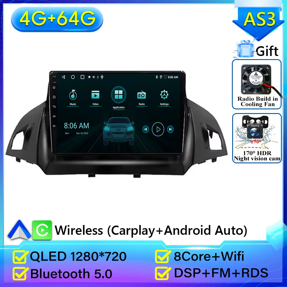 Autoradio Carplay Voor Ford C-MAX Kuga 2 Escape 3 2012-2019 Navigatie GPS Android Auto Bluetooth Multimedia Speler Geen 2din DVD