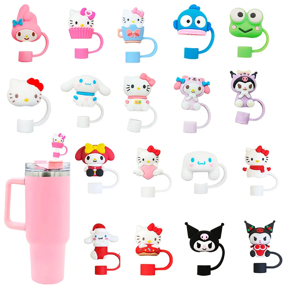 Cubiertas de paja de dibujos animados Sanrio 3D para botella de agua Stanley, tapa antipolvo para beber, cubierta de punta de paja, accesorios de taza para 10mm ﻿