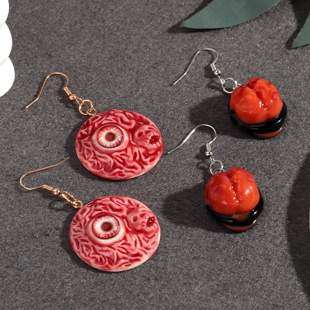 Halloween Scary Acrylic Bloody Eyeball Brain Pendant Earrings Horrible 3D Red Eye Dangle Earring for Women Party Jewelry Gifts