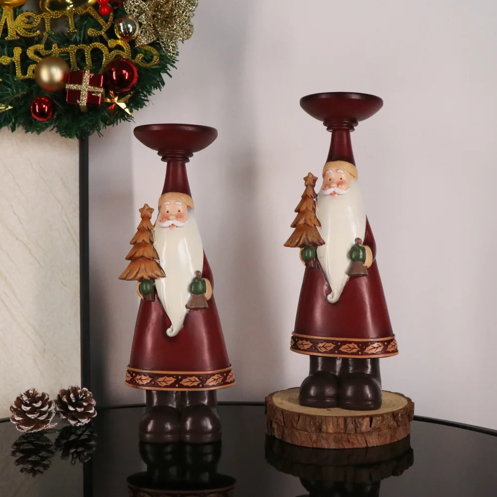Amerikanischer Stil Harz-Weihnachtsmann-Ornamente Weihnachtsdekoration Kerzenhalter Heimparty Feiertagszubehör Atmosphärenschöpfer Geschenke – Detail 1