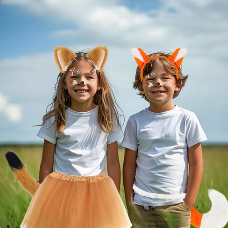 77HE Kid Role Play Costume Animal Ear Headband Tail Skirt for Kids Birthday Halloween