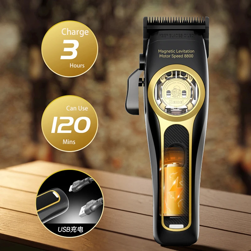 Kemei 2373 Barber Fade Hair Clippers Professional Cordless Hair Trimmer Electric Men Hair Cutting Machine Magnetic Motor 8800RPM image 4