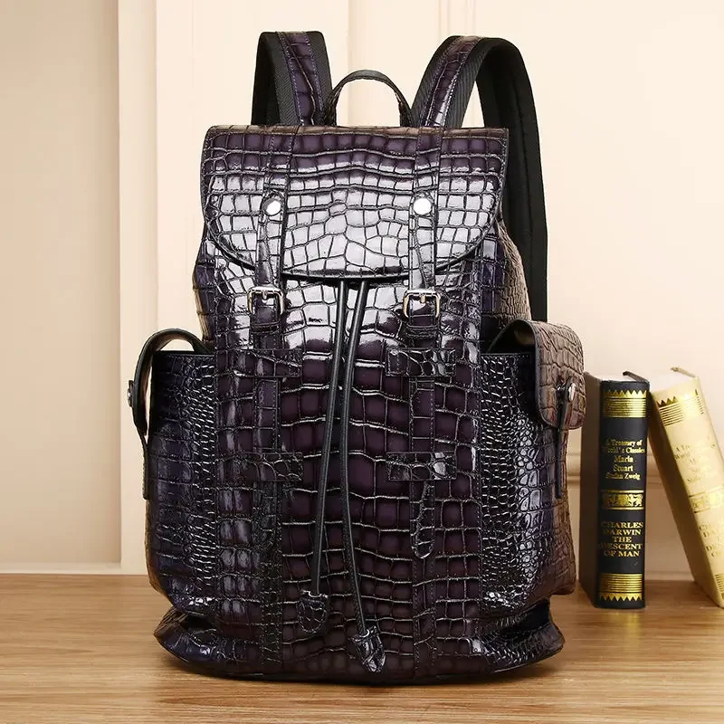 2024 New Luxury Brand Real Genuine Leather Men Alligator Backpacks Student Backpack Boy Luxury 15.6 Inch Computer Laptop Bag