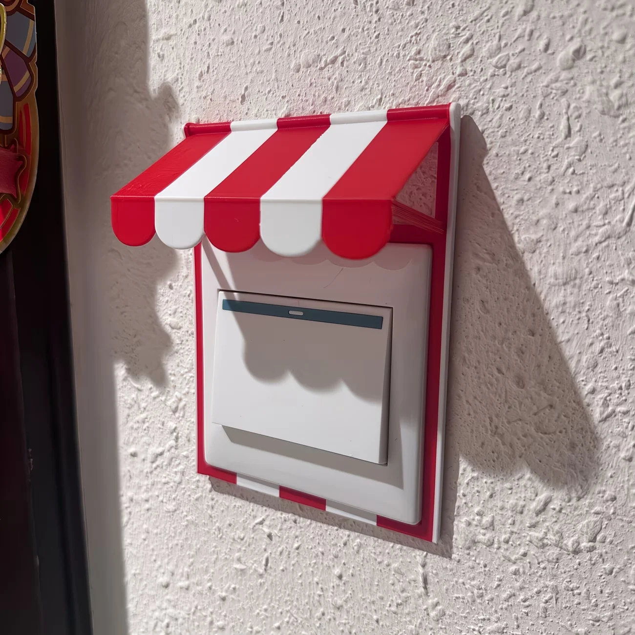 Red And White Two-Tone Awning-Shaped Switch Frame Cover Also a Fun Photo-Frame-Style Decorative