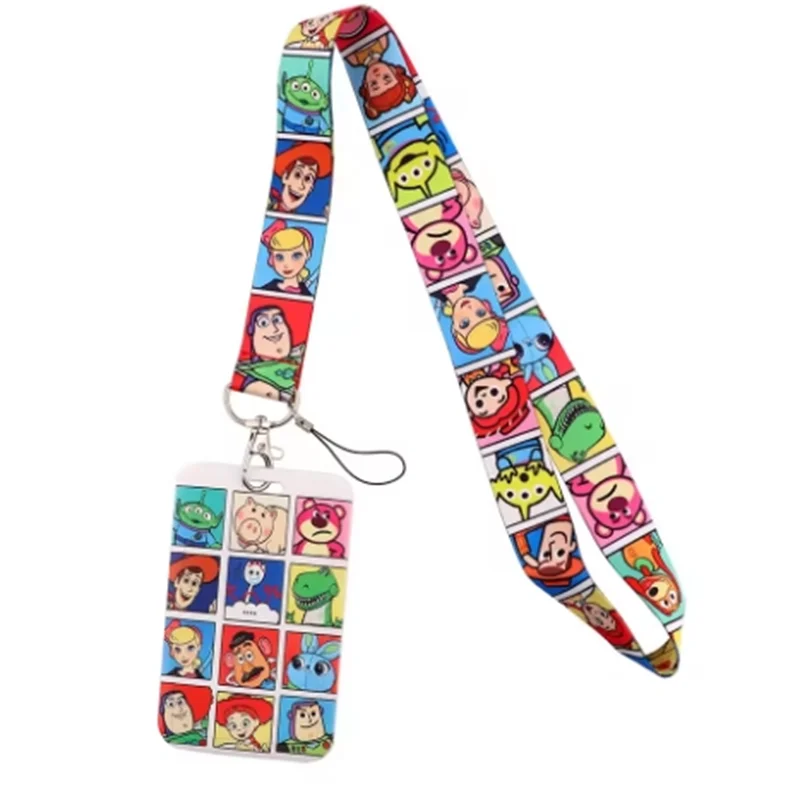 Disney Anime Cartoon PVC Card Set Student Campus Hanging Neck Bag Cute Card Set Hanging Rope ID Card Set Keychain
