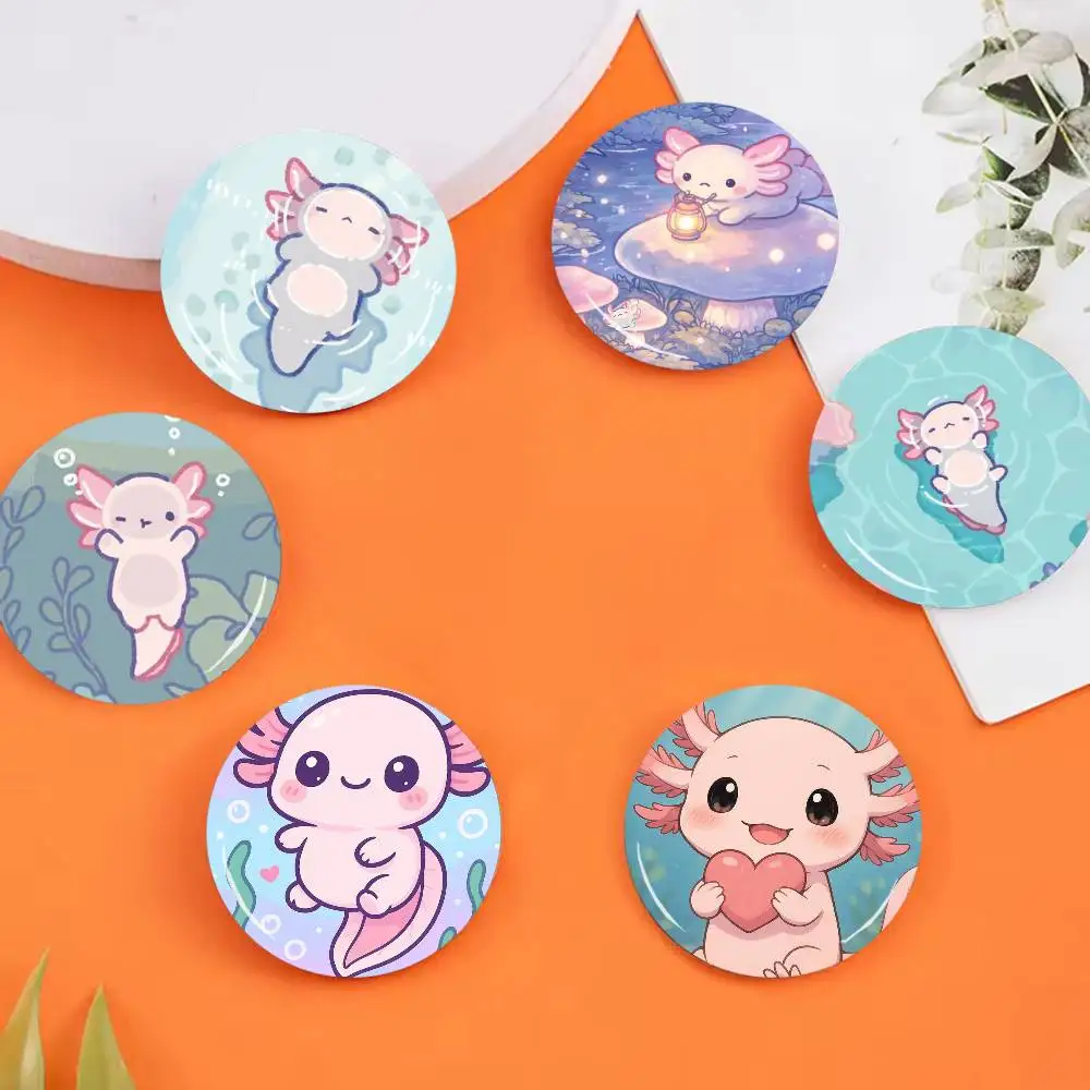 C-Cute Pink A-Axolotl Cartoon Badges 25 32 44 58 75 mm Round Cosplay Pin Bag Decor Fans Collect Friends Gifts Brooch Souv