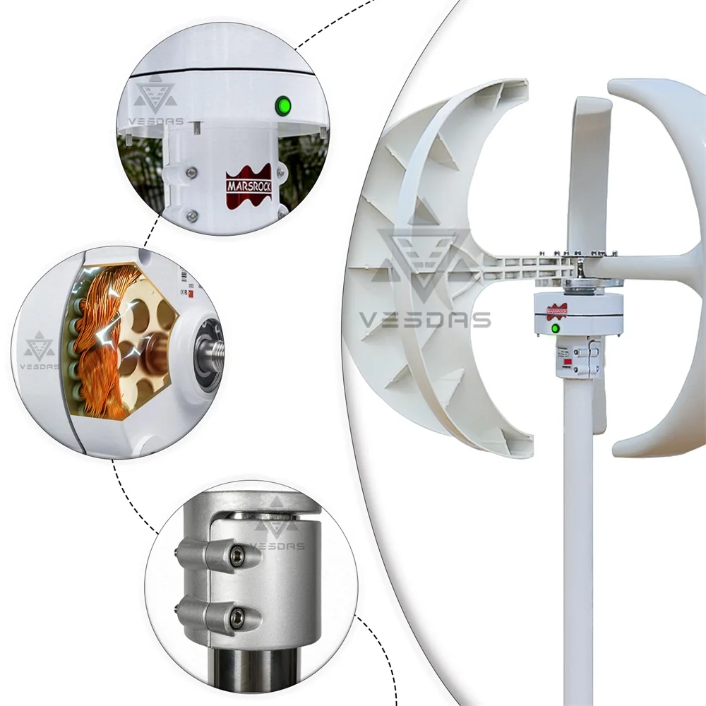 400W 12V 24V Vertical Axis Wind Turbine, Starting at 2m/s , Equipped With MPPT Controller And LED Charging Indicator Light